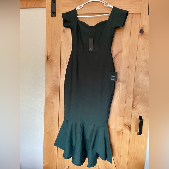 Lulu's Strapless Dark Green Dress - Picture 4 of 6